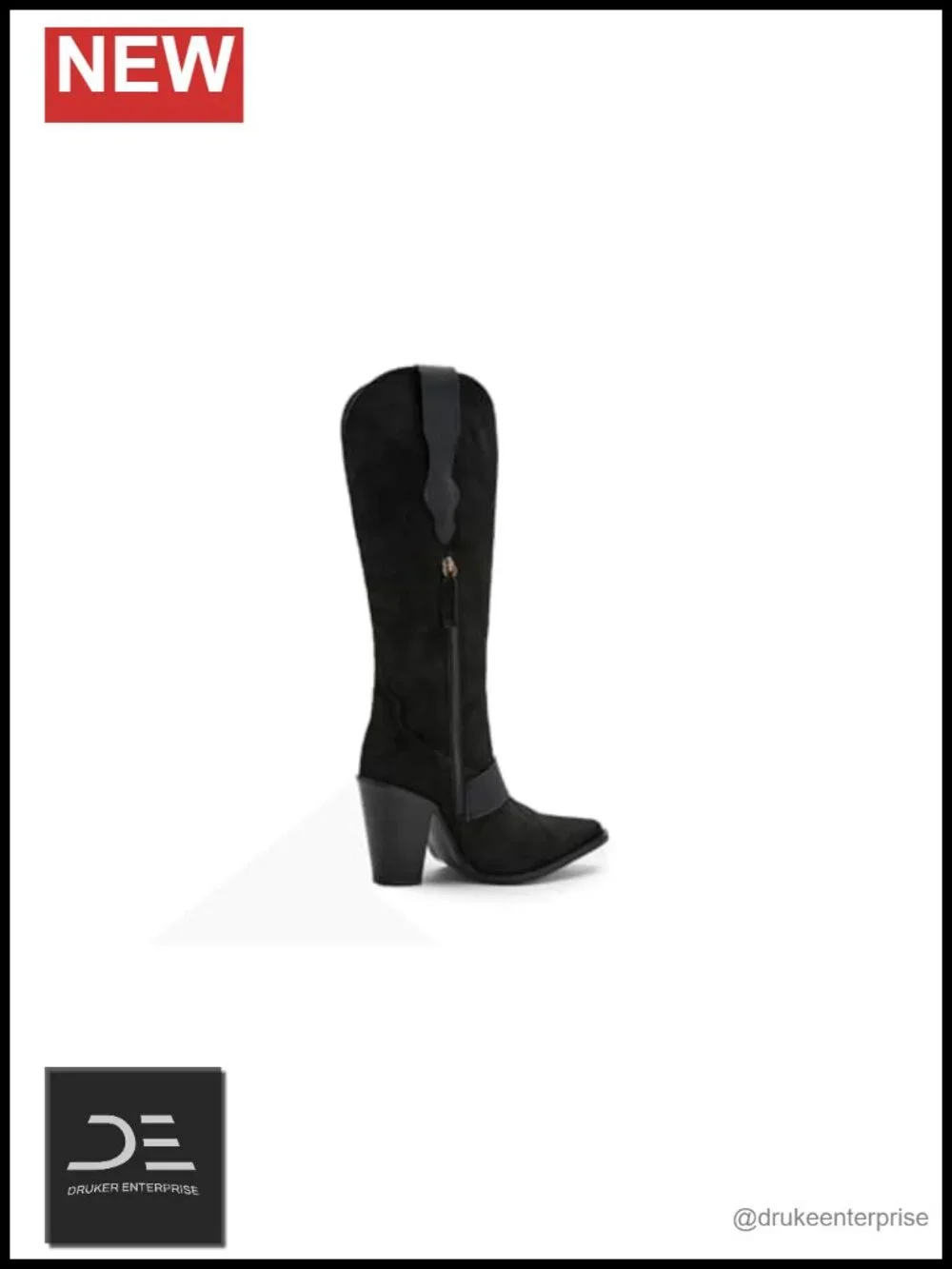 Suede Leather Knee High Boots, Block Heel, Zip Closure